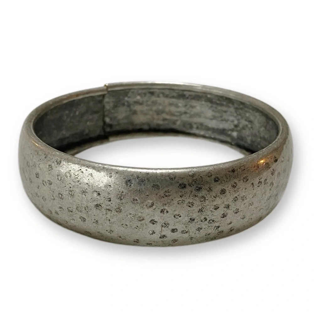 Vintage Hammered Bohemian Silver Metal Adjustable 1” Bangle Bracelet